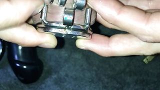 Chancing normal chastity to micro chastity cage with penis plug
