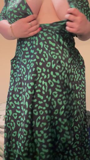 Female model in leopard print dress