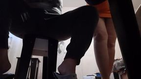 While my teacher is checking my homework next to me &mdash;  I riskily masturbate under the table and cum