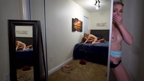 Petite Cutie Masturbates While Watching Stepsister Scissor Another Girl to a Moaning Orgasm
