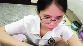 Amateur Stepsister sucks dick in cowgirl position before going to school