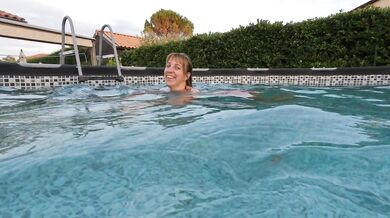 Dad Rips Bikini Off Big Ass Blonde Fucks Pool Passionately