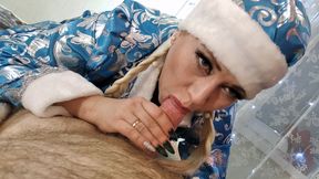 Close-up of mature Santa Girl's oral performance...))