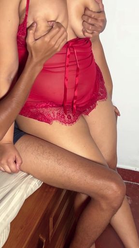 Big Ass Desi Wife in Red Lingerie Getting Fucked From Behind