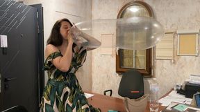 Office Blow-to-Pop: Condom Inflated to the Limit at Work!