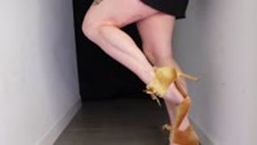 Stepmom Gives you a JOI to her Calves in Gold Velvet Stilettos MP4 1080