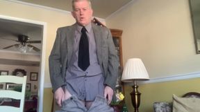 Daddy stripping off pants and briefs to masturbate