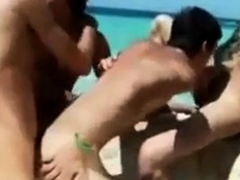 Bareback Amateur Handjob at the Beach with a Twink