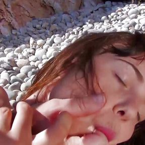 Sweet German brunette gets her asshole smashed on the beach