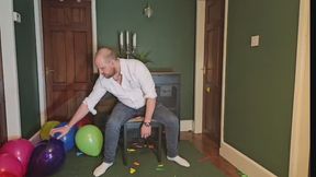 Tom bursts over 100 party balloons