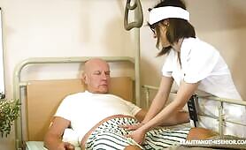Nurse takes care of old timer