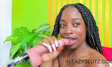 Ebony cam chick practising her oral skills