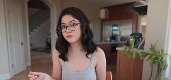 Warm dude throated and pussy pounds Ellie Nova during dinner