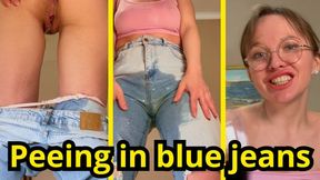 Peeing in blue jeans