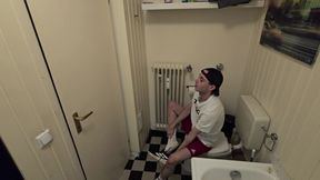 Sneaker boy sniffs his smelly sneaks and takes a shower after the gym