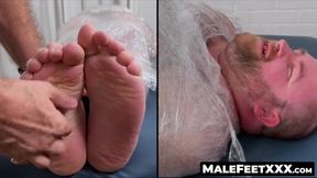 MaleFeetXXX.com - Fat Tommy's restraints in a feet tickle torment by a master's skill