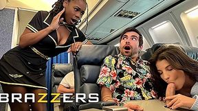 In-Flight Threesome with Horny Flight Attendant and Lucky Dude - BRAZZERS