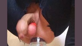 damn hot cute guy rides on a giant bottle and comes without using his hands