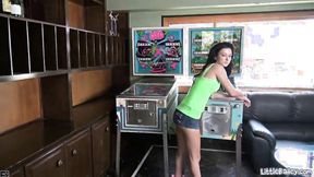 ”Little Bailey Masturbate in Arcade using Dildo”