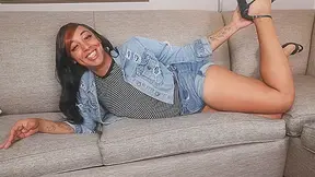 BLACK TGIRLS - Black Tgirl Masturbates Her Hard Cock With Oil