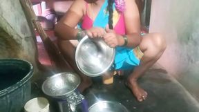 Cleaning Indian porn aunty food plate