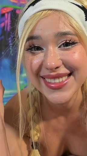 POV: Swallowed his cum while he stared on my petite exposed body! I milked his dick with powerful Handjob toy from Bad&hellip;   Clip 1