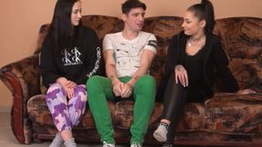 Two girls strip for a lucky guy; he chooses the winner