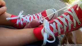 Huge Double Public Cumshot On My Chucks In The Park - Sex Movies Featuring Yummycouple