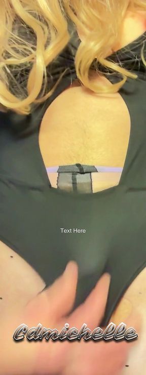 Crossdresser Cdmichelle Wearing Doted Pantyhoes Black Bodysuit