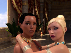 Lesbian futanari threesome adventure animation in Egypt