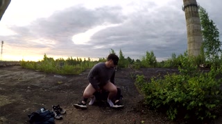 Public pegging on the roof of the boiler building.Using cum lube