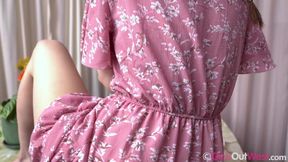 Petite Small Titted Babe Penetrates Her Tight Shaved Pussy with Dildo