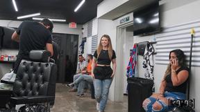 ”Naughty barber shop workmate having sneaky sex”