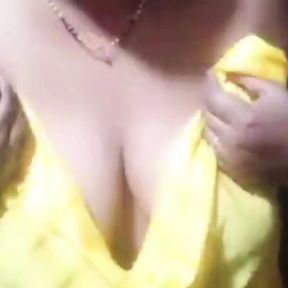 Desi yellow saree open blouse hot aunty romance dirty talking for fucking pussy fingering big boobs pressing telugu fuckers