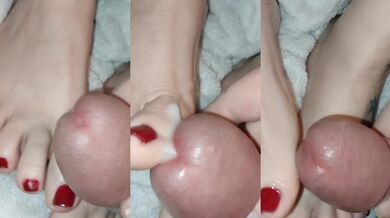 Amateur couple jizz dribbling slow on toes in reverse and ultra close up