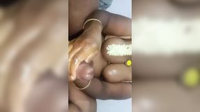 Slutty Indian homemaker delivers slobbering blowjob on a massive cock&#x1F346;, gigantic breasts exposed.