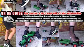 VR 8K 60fps | Bea smashes a big tractor with a trailer with her Nike, and she also crushes the tractor a bit with her nylons.