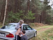 Twink gives a blowjob step bro 24cm big cock outdoor by car