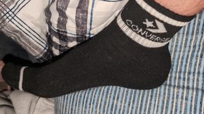Showing My Sweaty Socked Foot In My Bed