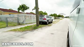Adorable slut, Megan Rain got fucked in her soft pussy,by a horny driver, in the mini bus