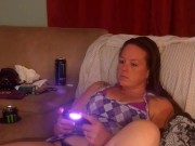 I lift up my micro minidress and show off my panties and spread my legs on couch