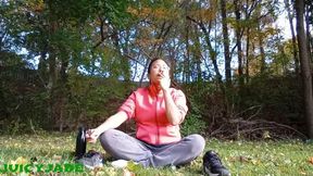 Fit Asian practicing grounding while smoking outdoors volume 57 Non Nude ****wmv****