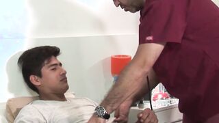 Chubby doctor daddy sits on raw twink cock and rides it hard