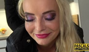 submissive blonde sucking cock