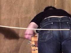 Caned over tight jeans Daddy boy