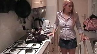 Gorgeous UK pornstar Kaz B dresses up as a French Maid