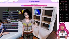 VTuber LewdNeko plays harem hotel dating game anime with big tits, creampie and maid elf