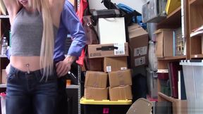 Blonde teen 18+ thief suspected and fucked by a security guy