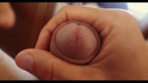 Extreme close up of hard horny penis with juicy orgasm in the end