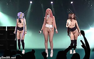 Naked Singer on stage. Virtual Reality. Naked Dance
